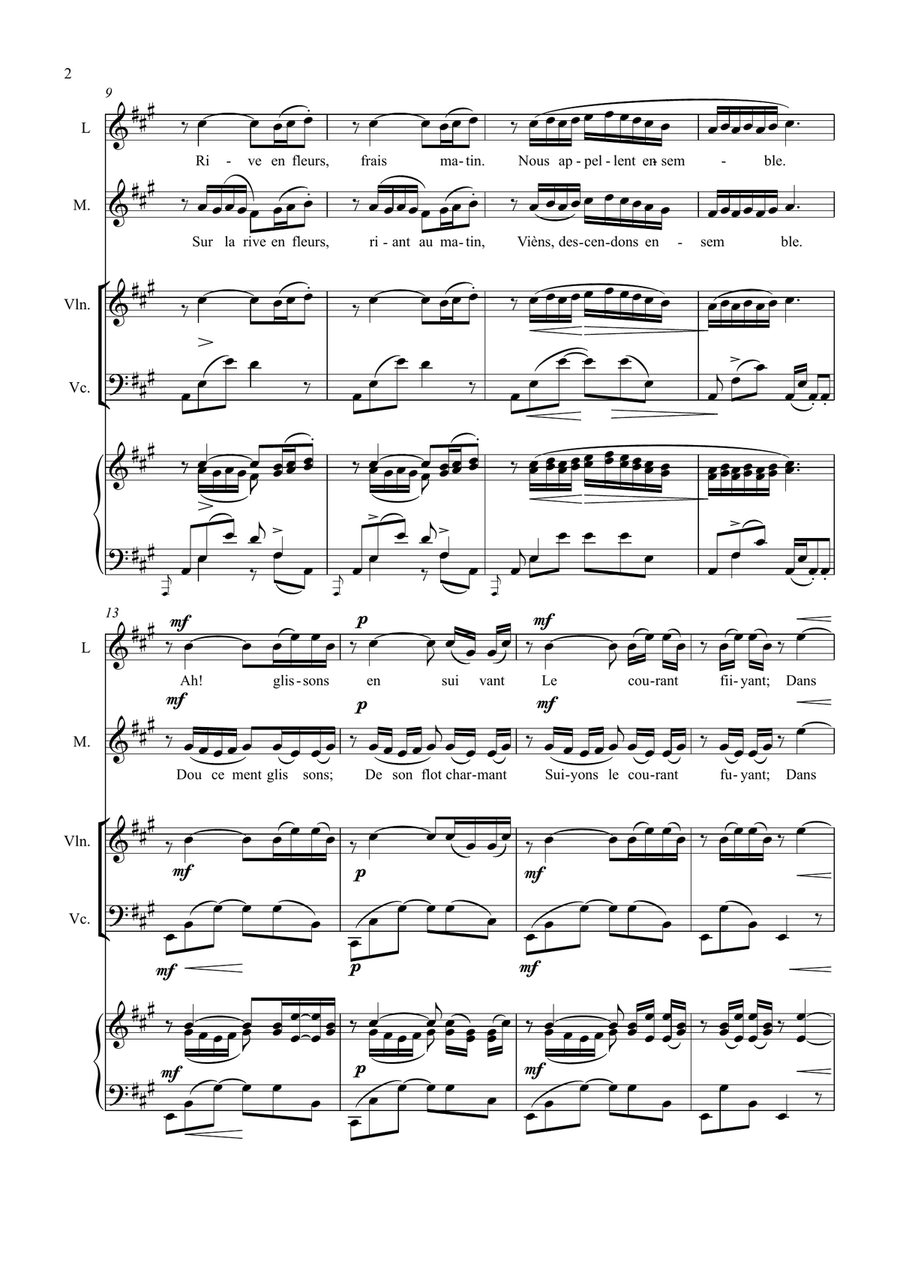 Flower Duet from Lakmé, arranged for 2 voices and piano trio Piano Trio scores gallery preview page 2