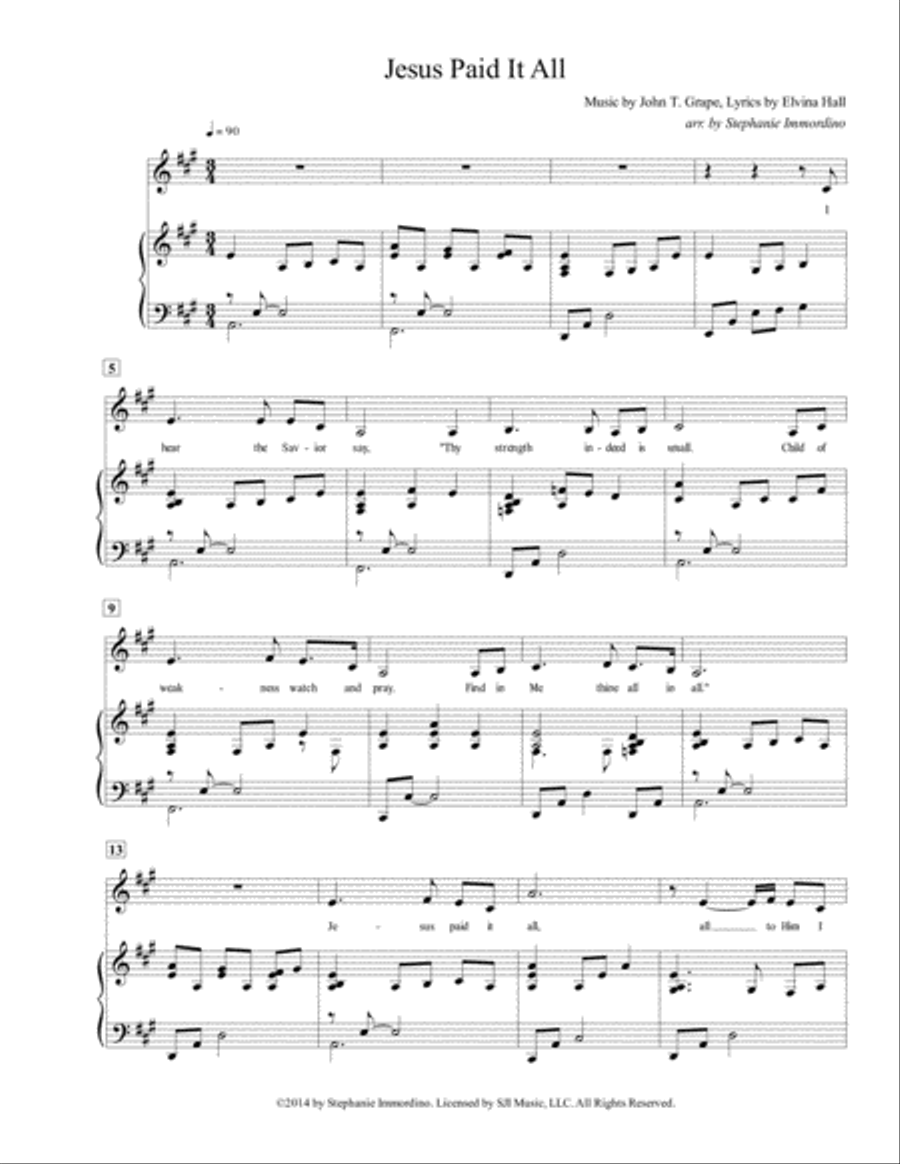 Jesus Paid It All, for Voice and Piano (feat. Stephanie Immordino) Voice Solo scores gallery preview page 2