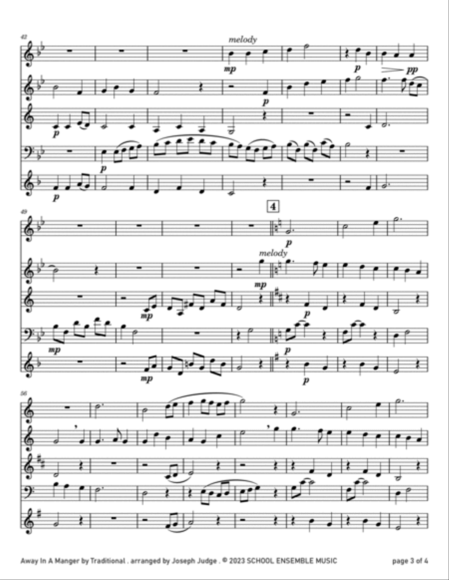 Away In A Manger for Woodwind Quartet in Schools Woodwind Quartet scores gallery preview page 3