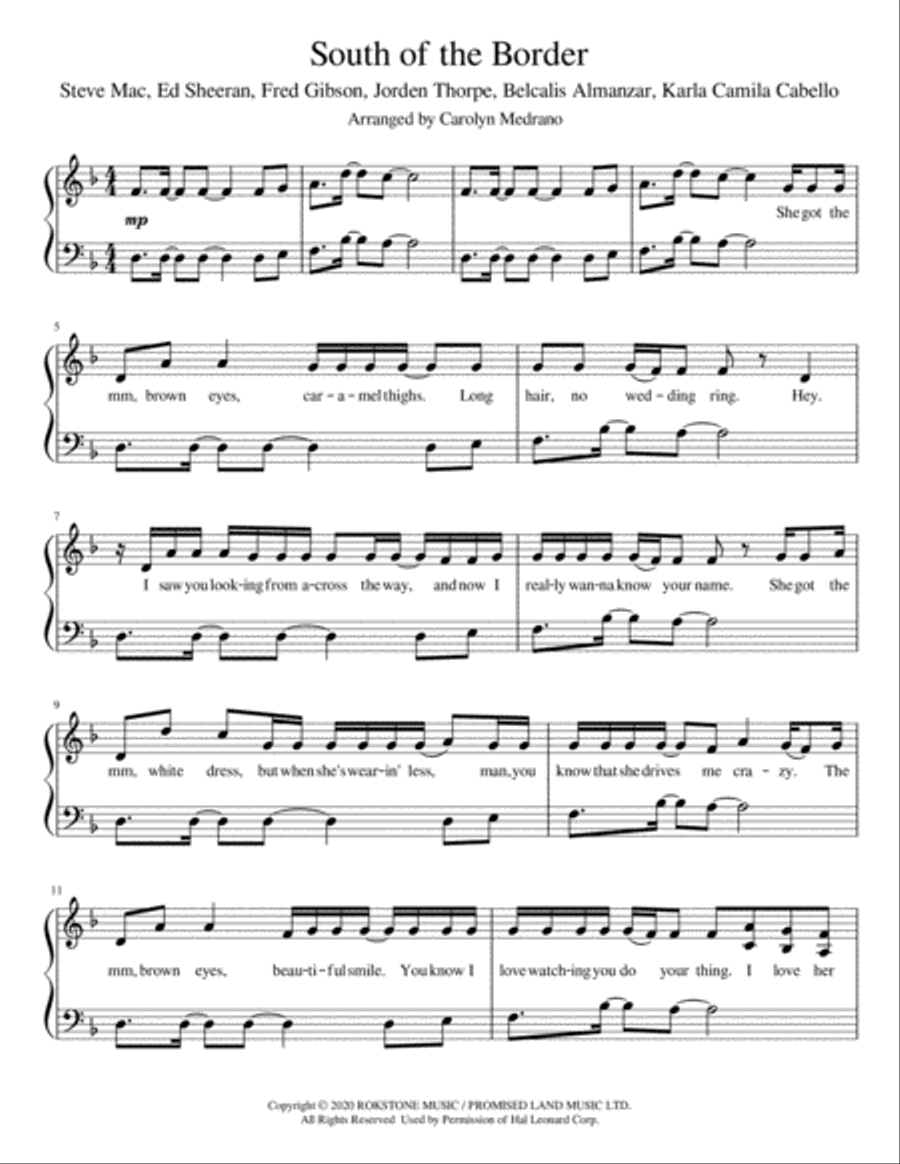 South Of The Border South Of The Border Piano Solo scores gallery preview page 1