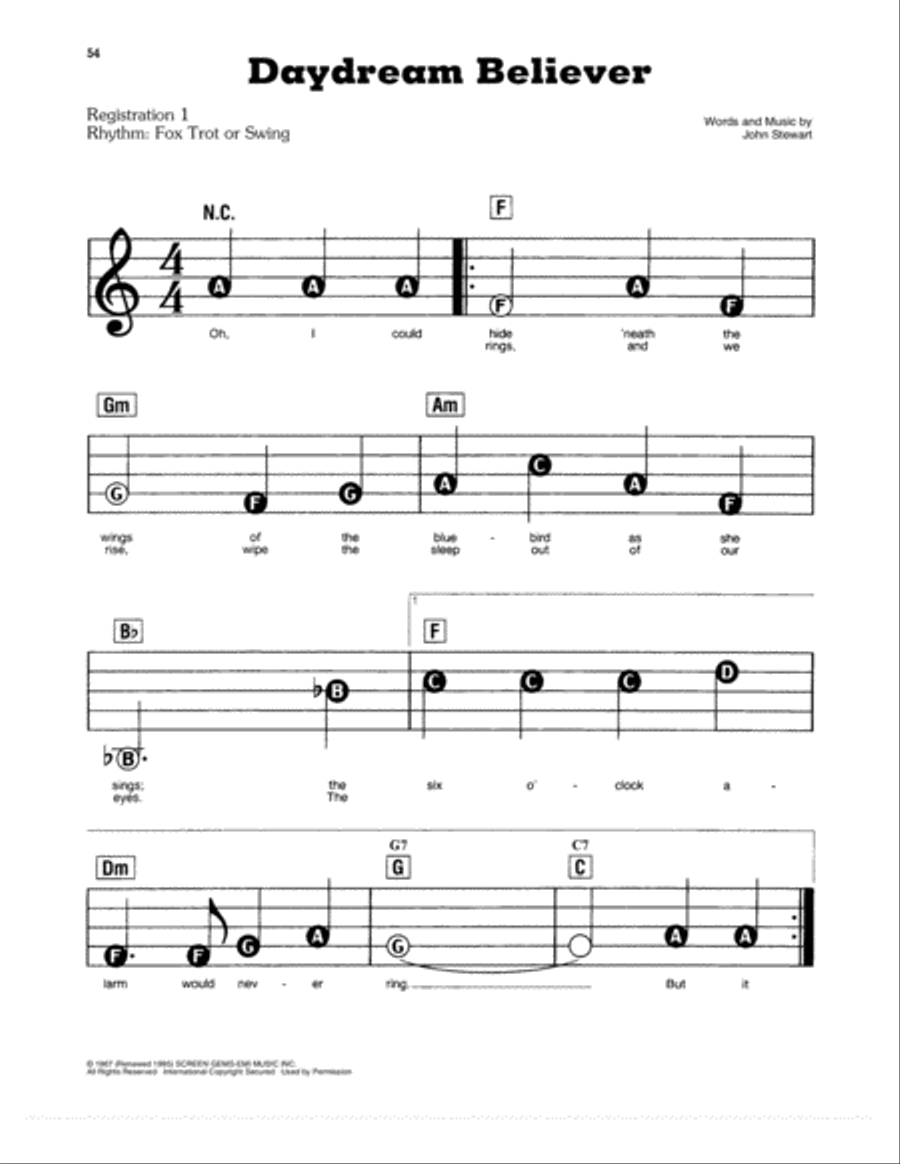 Daydream Believer Electronic Keyboard scores gallery preview page 1