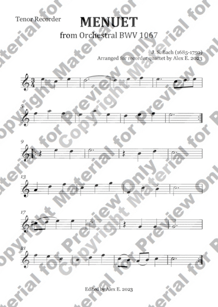 Menuet BWV 1067 For Recorder Quartet image number null