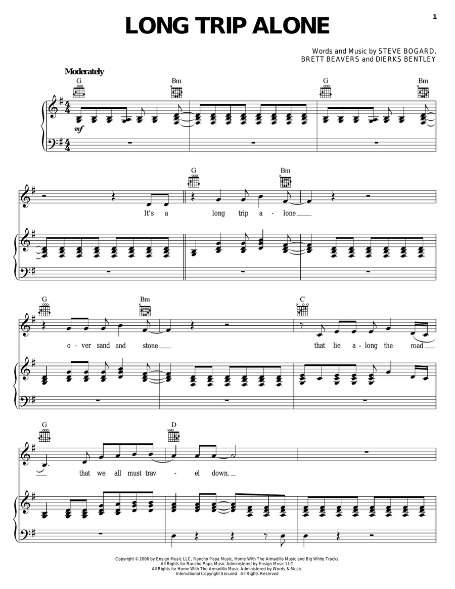 Long Trip Alone Long Trip Alone Piano, Vocal, Guitar scores gallery preview page 1
