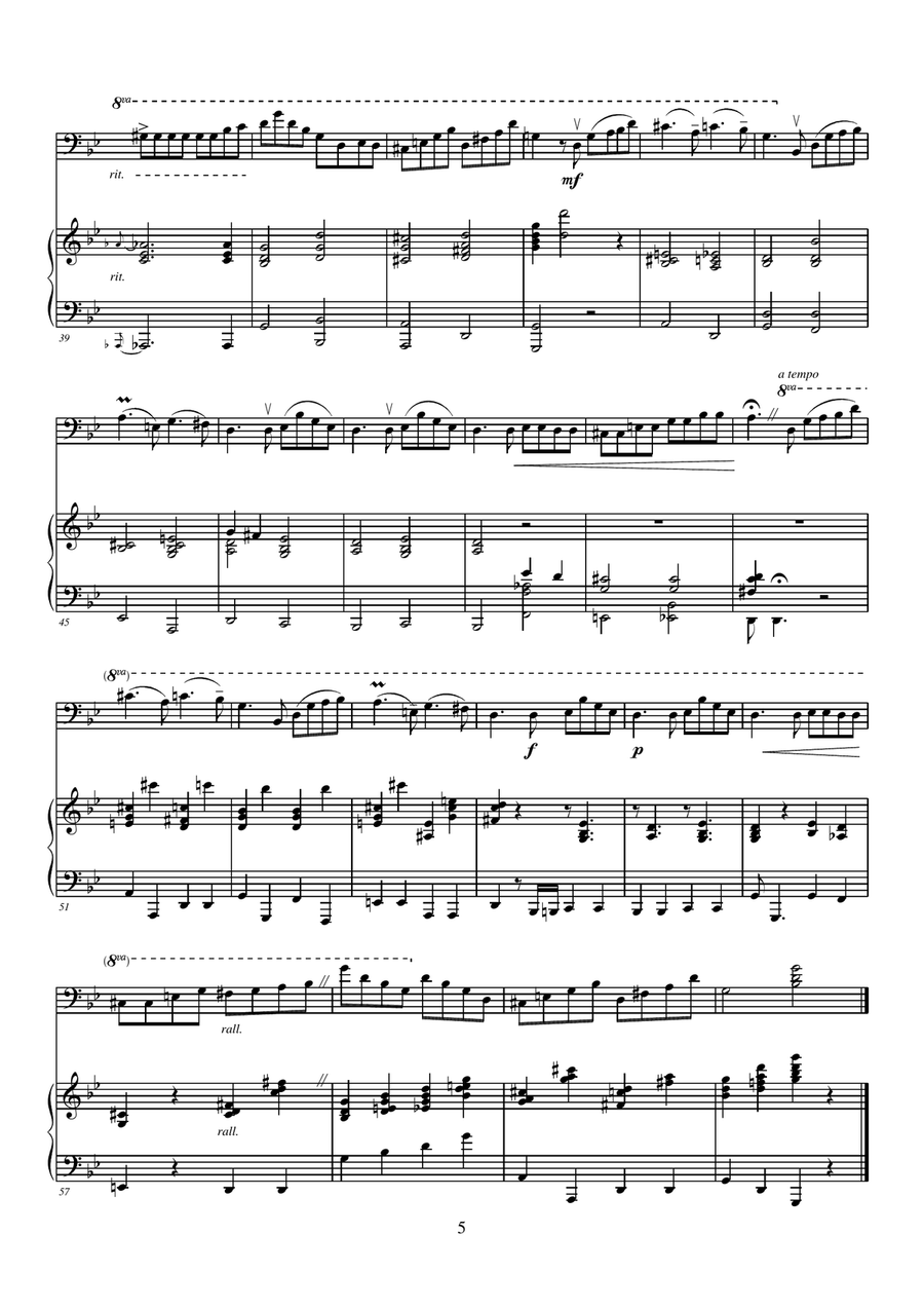Horacio Cabarcos, Poema en Gris, Melodia en tiempo de tango for piano and bass. Double Bass scores gallery preview page 4