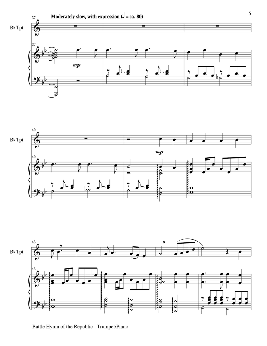 BATTLE HYMN OF THE REPUBLIC (Duet – Bb Trumpet and Piano/Score and Parts) image number null