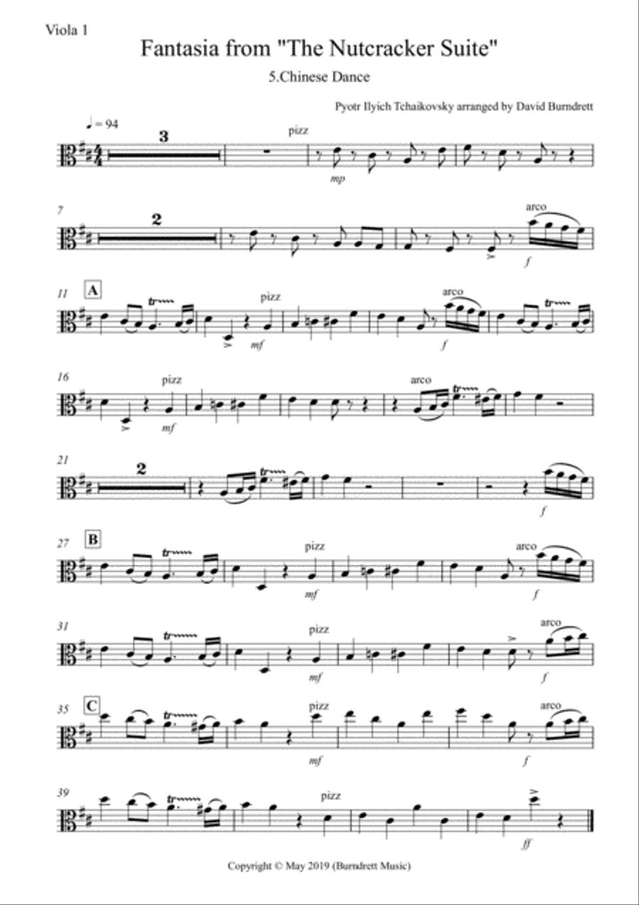 Chinese Dance (Fantasia from Nutcracker) for Viola Quartet Viola Solo scores gallery preview page 4