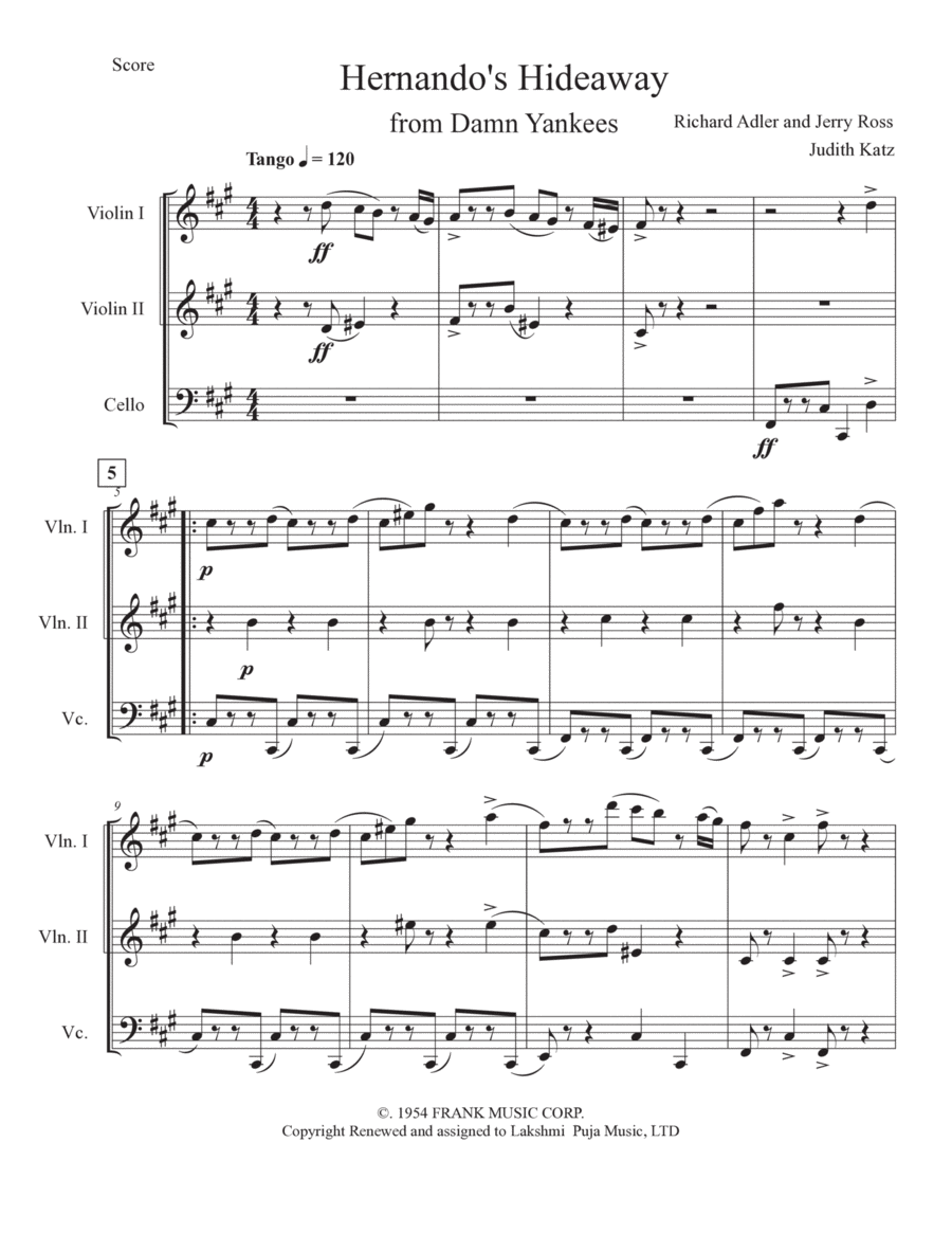 Hernando's Hideaway Hernando's Hideaway String Trio scores gallery preview page 1