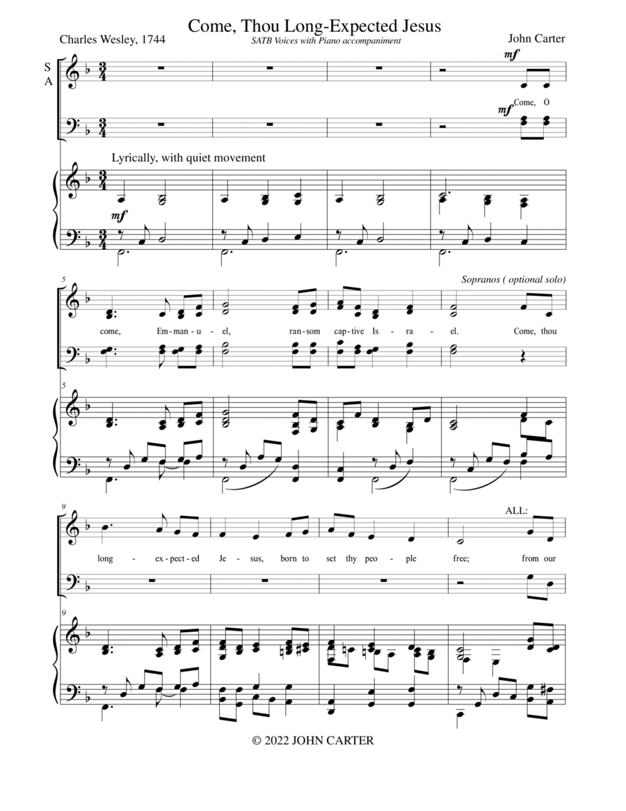Come, Thou Long Expected Jesus 4-Part scores gallery preview page 1