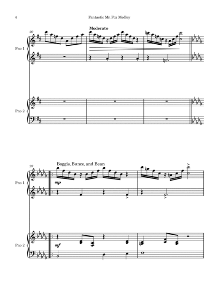 Fantastic Mr. Fox - Opening Title 1 Piano, 4-Hands scores gallery preview page 4