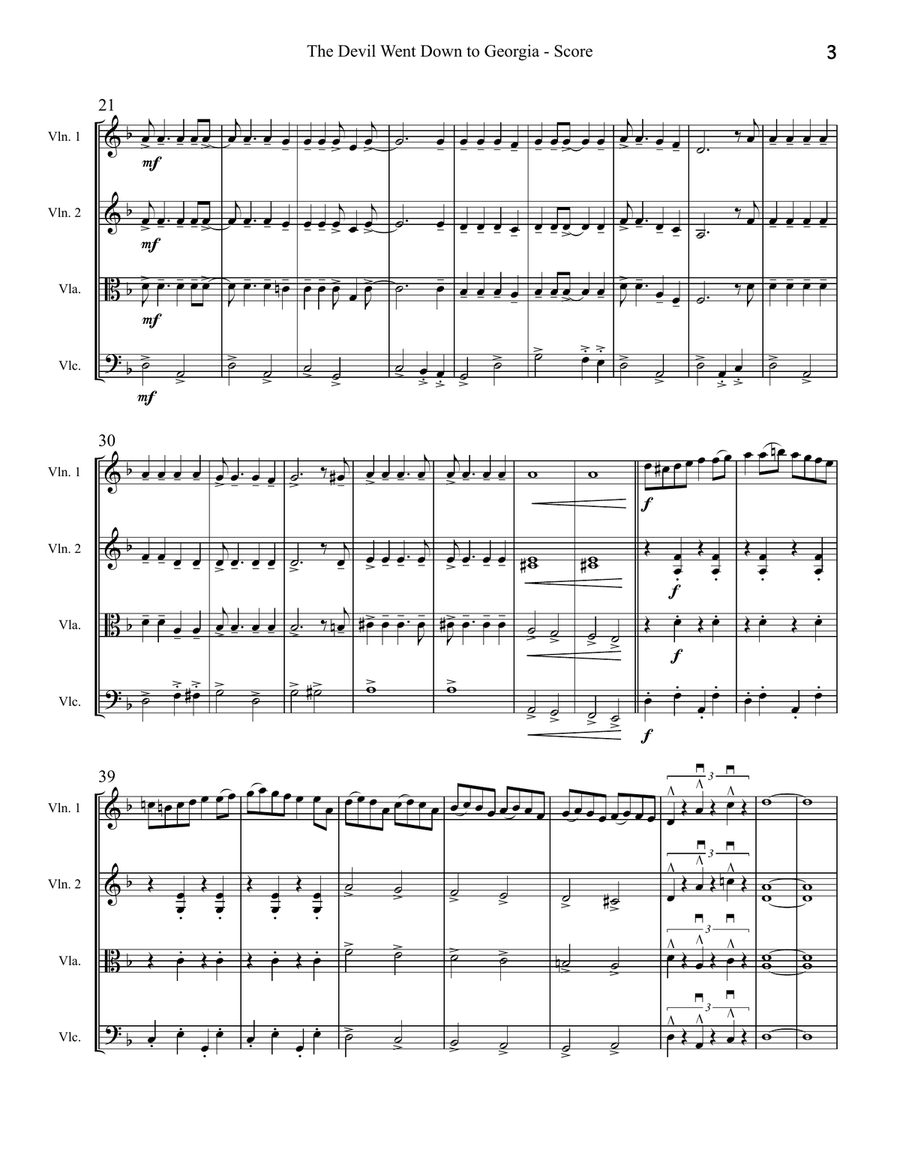 The Devil Went Down To Georgia String Quartet scores gallery preview page 3