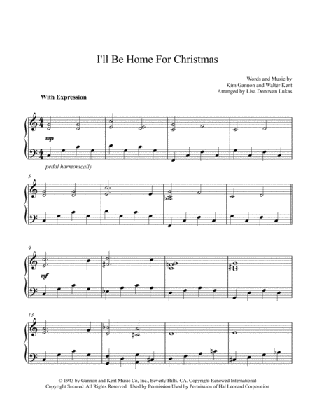 I'll Be Home For Christmas - for Solo Piano image number null