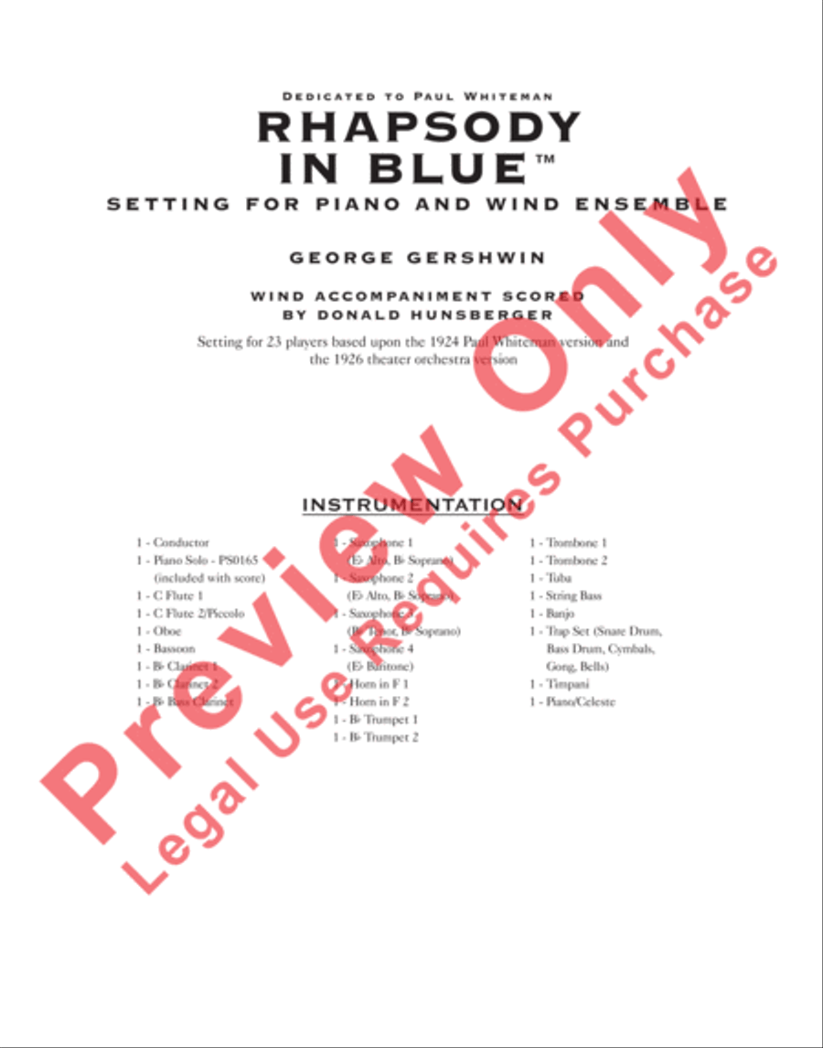Rhapsody in Blue (Setting for Piano and Wind Ensemble) Concert Band scores gallery preview page 4