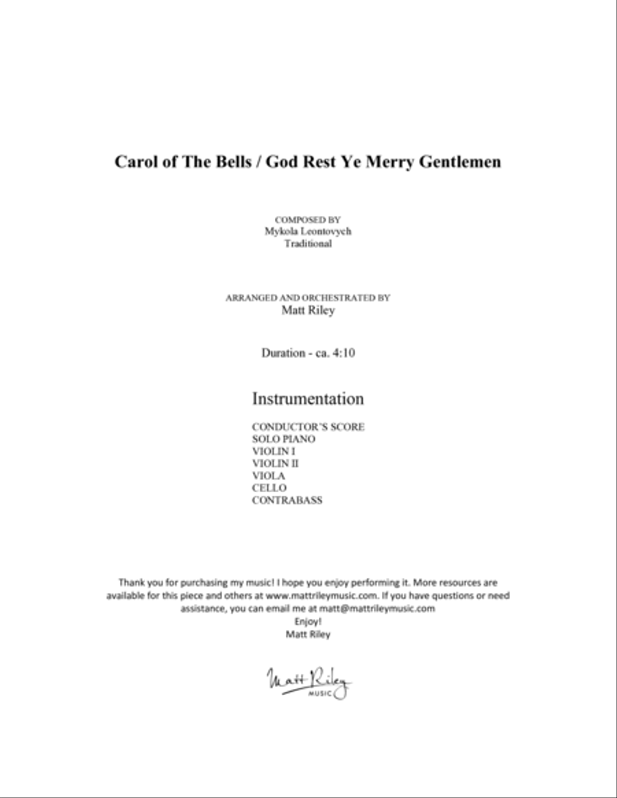 Carol of the Bells / God Rest Ye Merry Gentlemen - Piano & String Orchestra String Orchestra scores gallery preview page 2