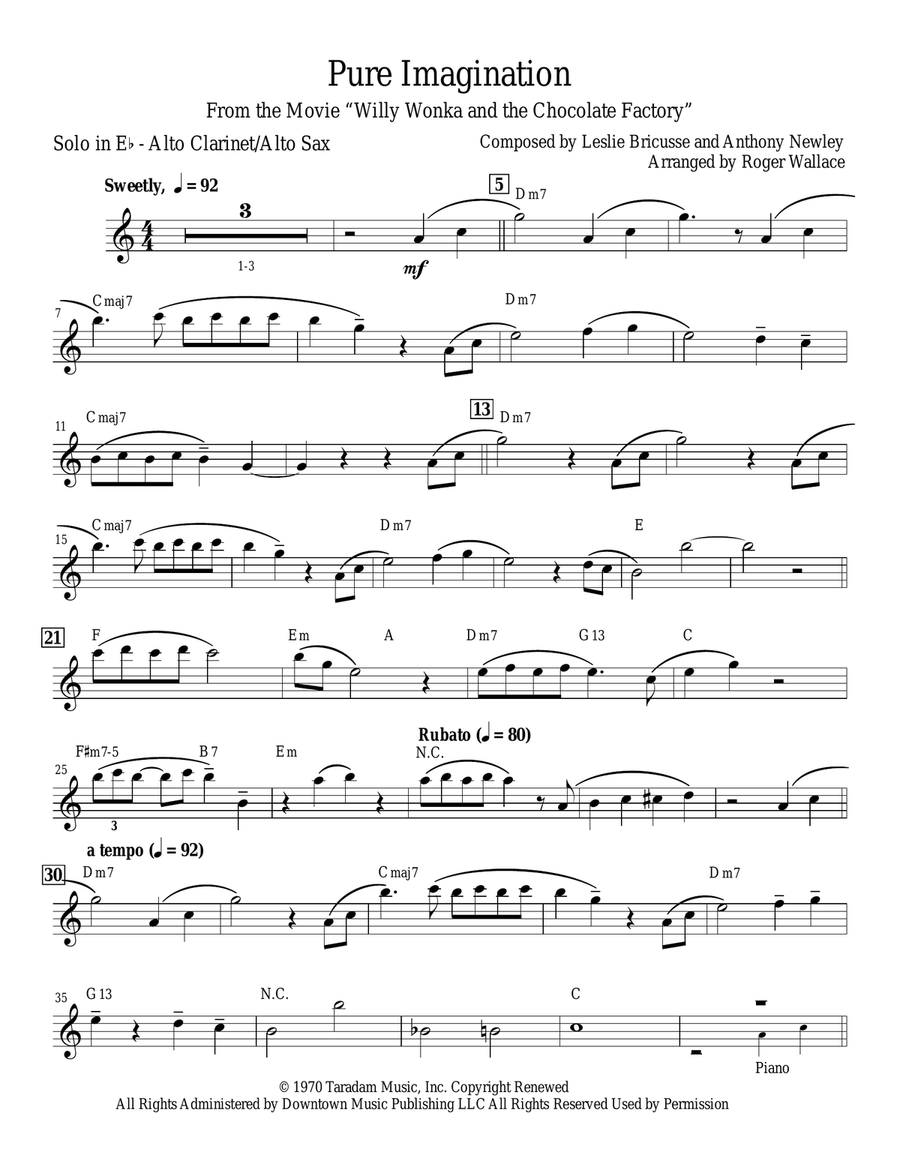 Pure Imagination Alto Saxophone scores gallery preview page 1