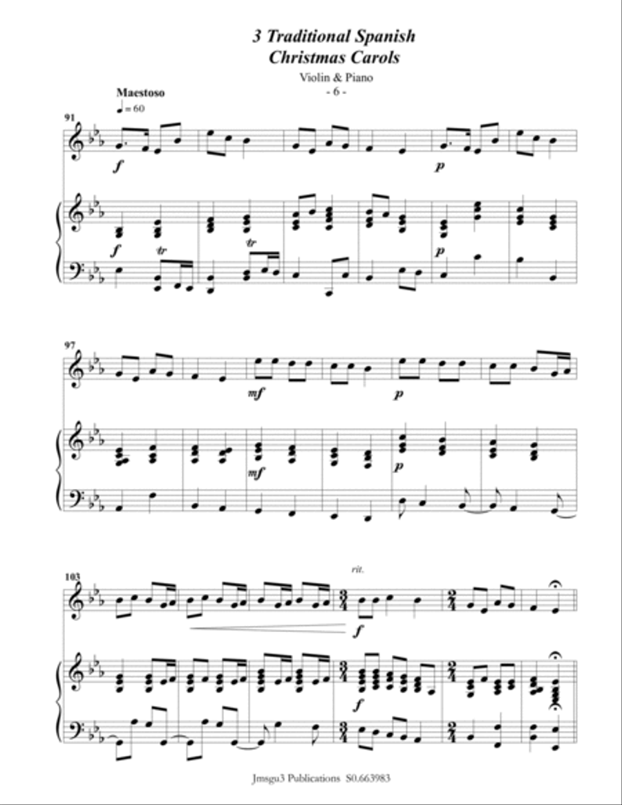 3 Traditional Spanish Christmas Carols for Violin & Piano Violin Solo scores gallery preview page 6