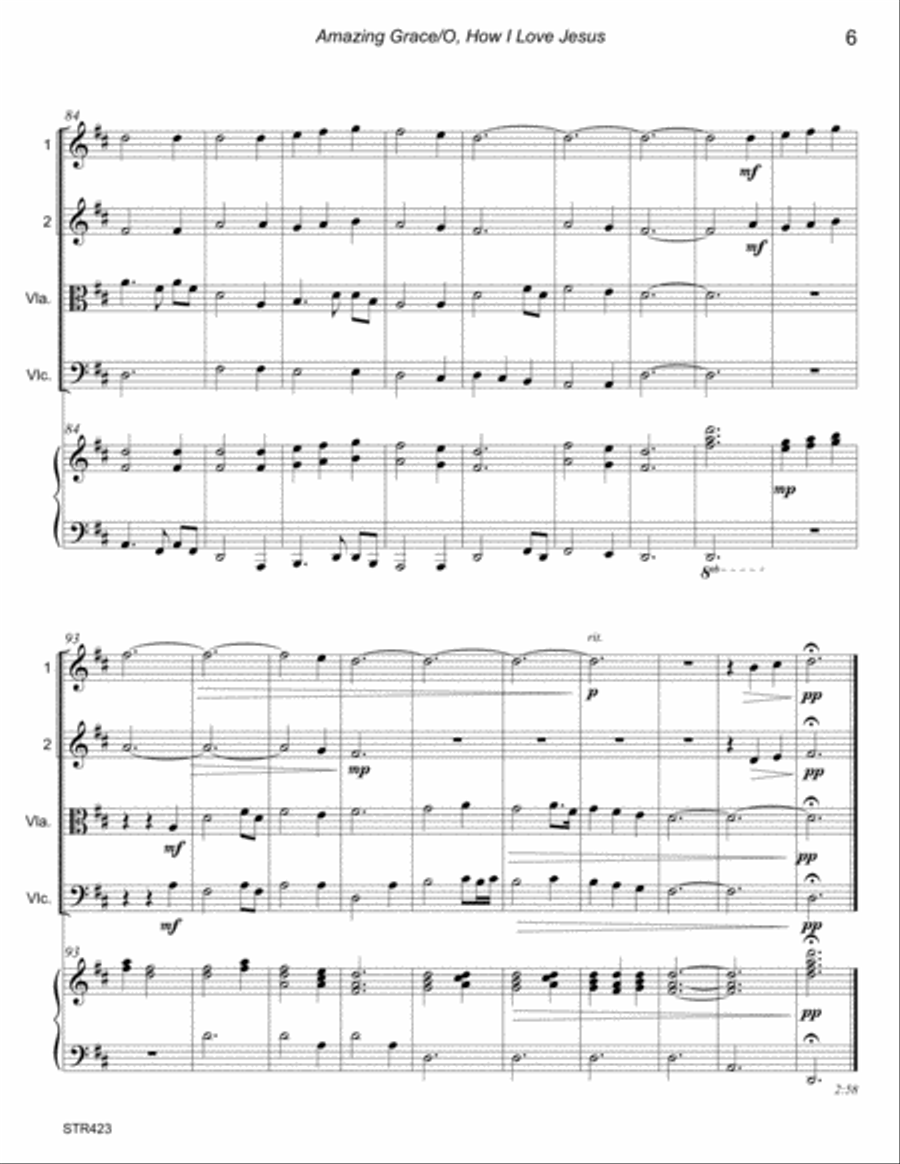 O HOW I LOVE JESUS/AMAZING GRACE - STRING QUARTET with optional Piano Piano Quintet scores gallery preview page 6