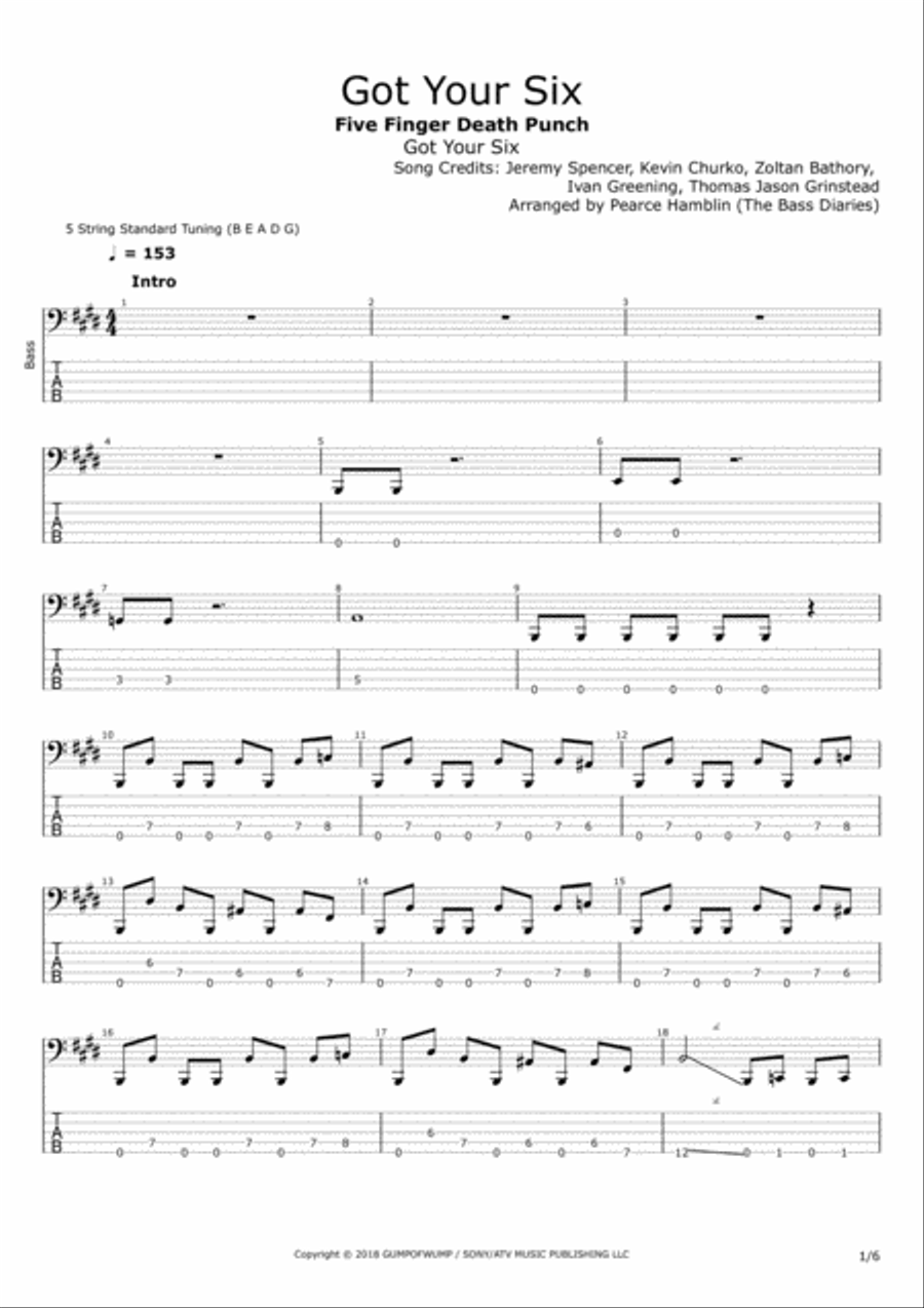Got Your Six Bass Guitar scores gallery preview page 1