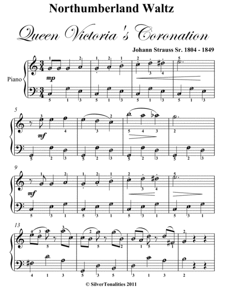 Northumberland’s Waltz Queen Victoria’s Coronation Easy Piano Sheet Music