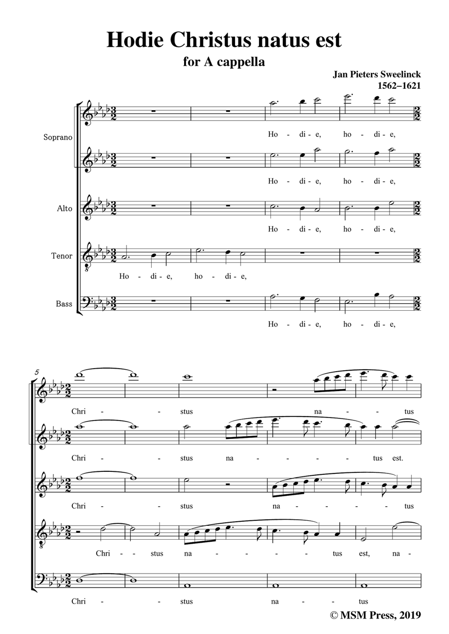 Sweelinck-Hodie Christus natus est,in A flat Major,for A cappella 4-Part scores gallery preview page 3