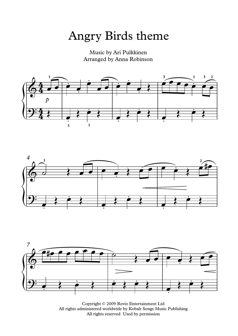 Angry Birds Theme Easy Piano scores gallery preview page 1