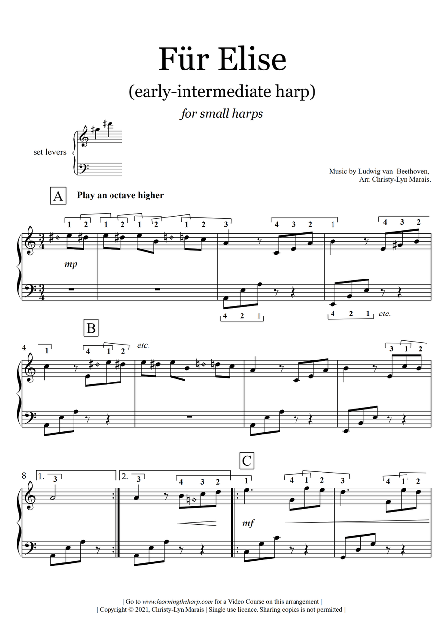 Für Elise - Early-Intermediate for Harp Harp scores gallery preview page 2