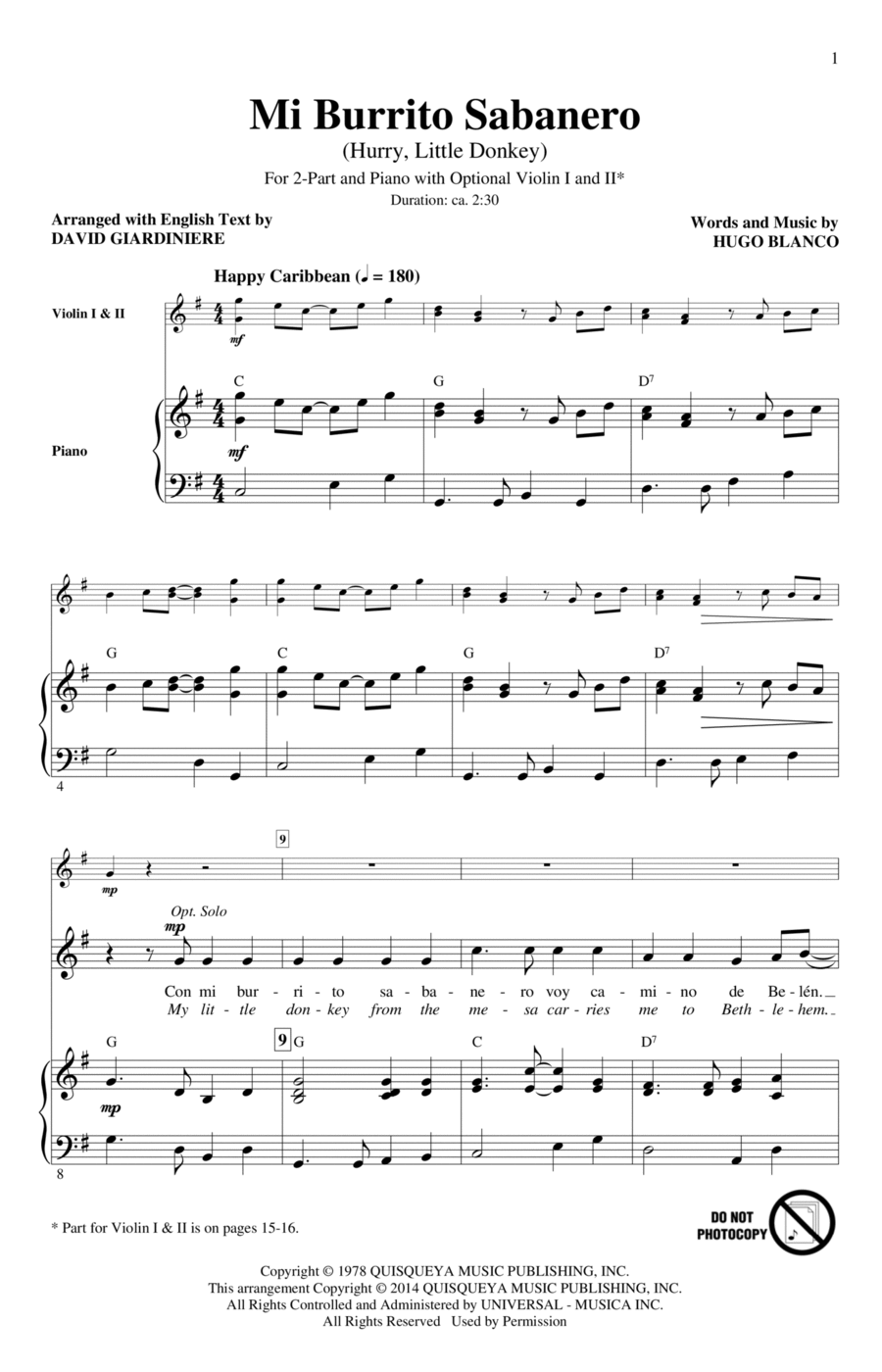 El Burrito Sabanero (Mi Burrito Sabanero) 2-Part scores gallery preview page 1