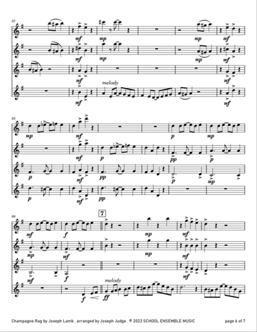 Champagne Rag by Joseph Lamb for Clarinet Quartet in Schools Clarinet Quartet scores gallery preview page 6