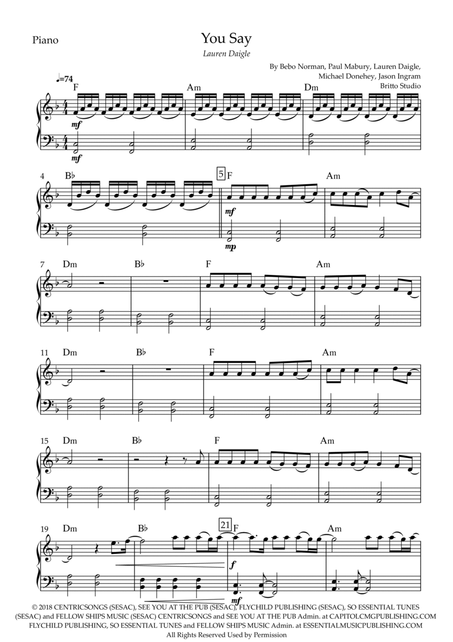 You Say Piano Solo scores gallery preview page 1