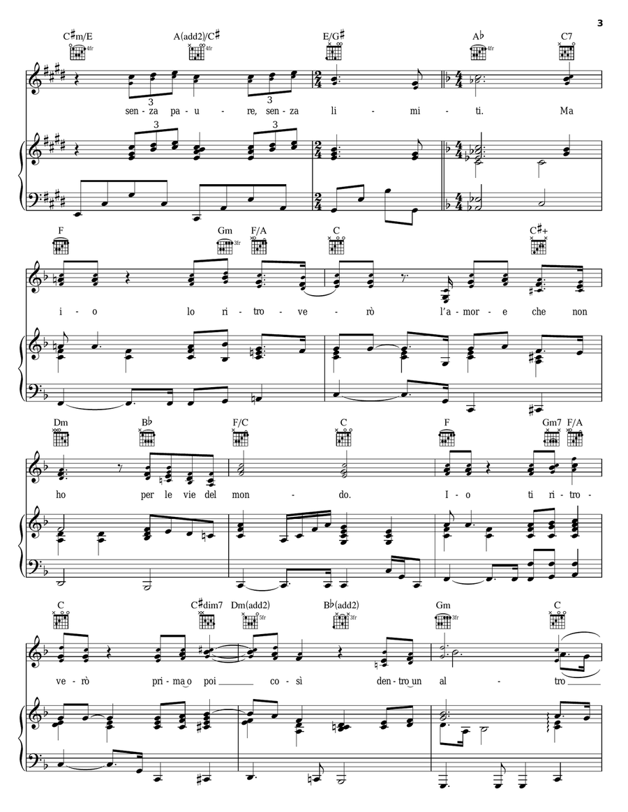 Dentro Un Altro Si Piano, Vocal, Guitar scores gallery preview page 3