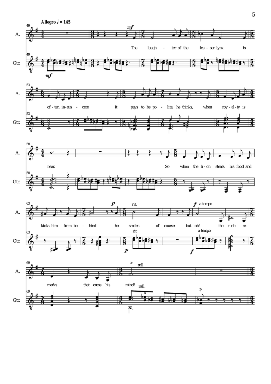 Some silly songs for alto and guitar Classical Guitar scores gallery preview page 5