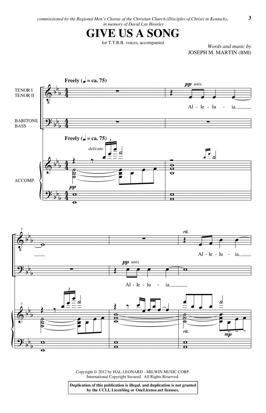 Give Us A Song TTBB scores gallery preview page 1