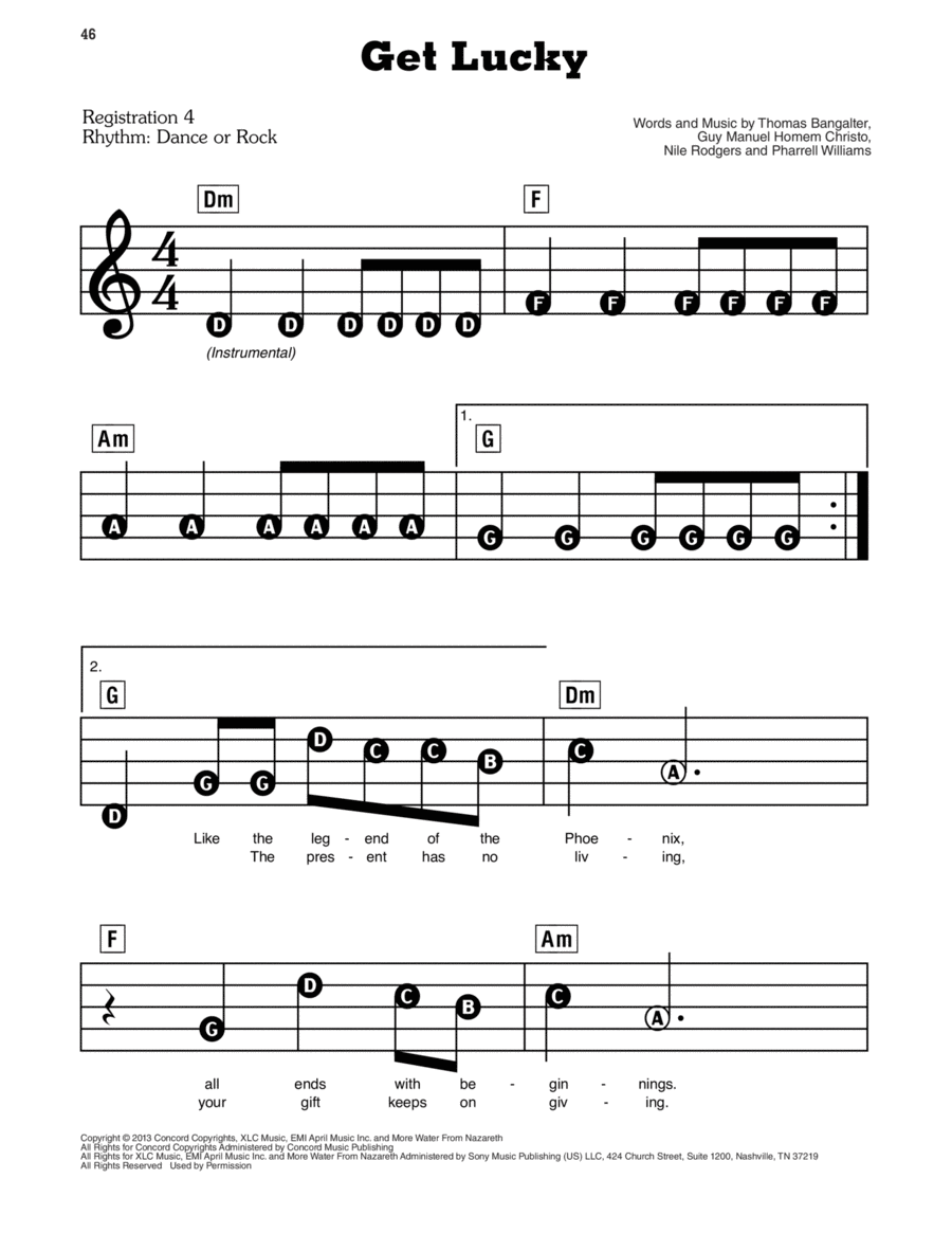 Get Lucky (feat. Pharrell Williams) Electronic Keyboard scores gallery preview page 1