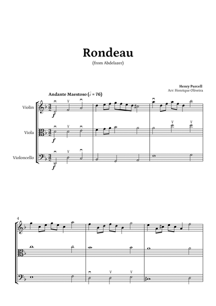 Rondeau from "Abdelazer Suite" by Henry Purcell - For Violin, Viola and Cello image number null