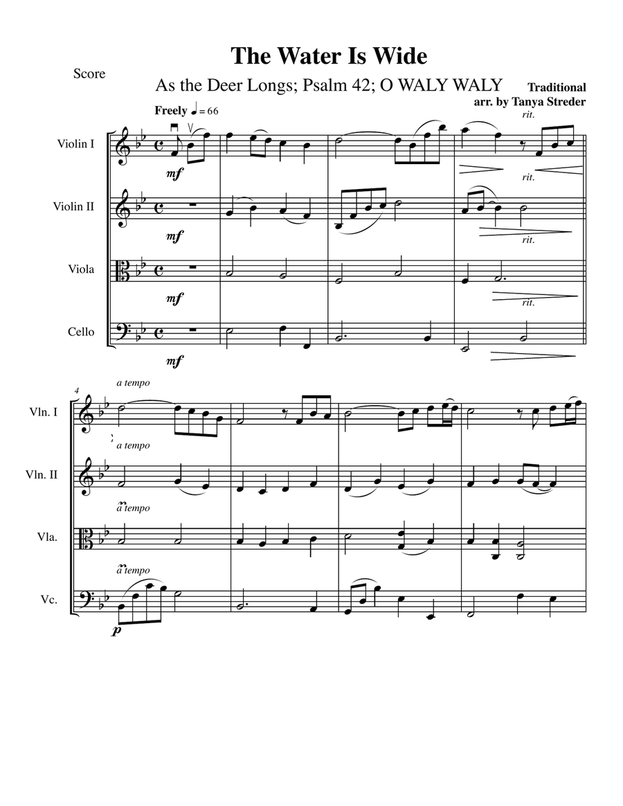 Water Is Wide (WALY WALY) String Quartet scores gallery preview page 1