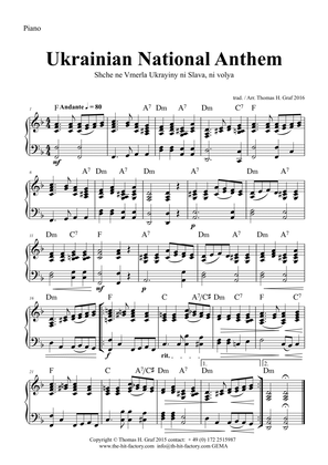 Ukrainian National Anthem - Shche ne Vmerla Ukrayiny ni Slava ni volya - Piano Solo - F