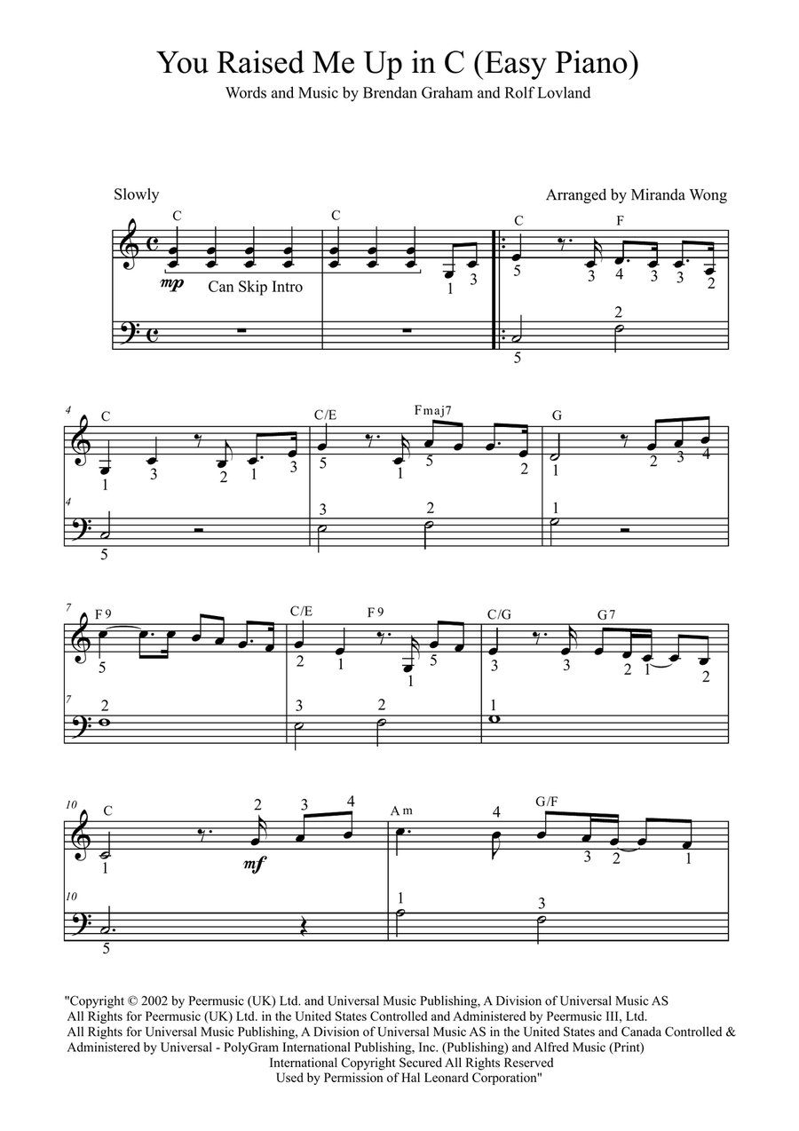 You Raise Me Up Easy Piano scores gallery preview page 1
