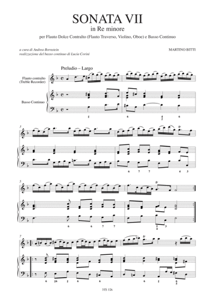 Sonata VII in D Minor (London c.1711) for Treble Recorder (Flute, Violin, Oboe) and Continuo
