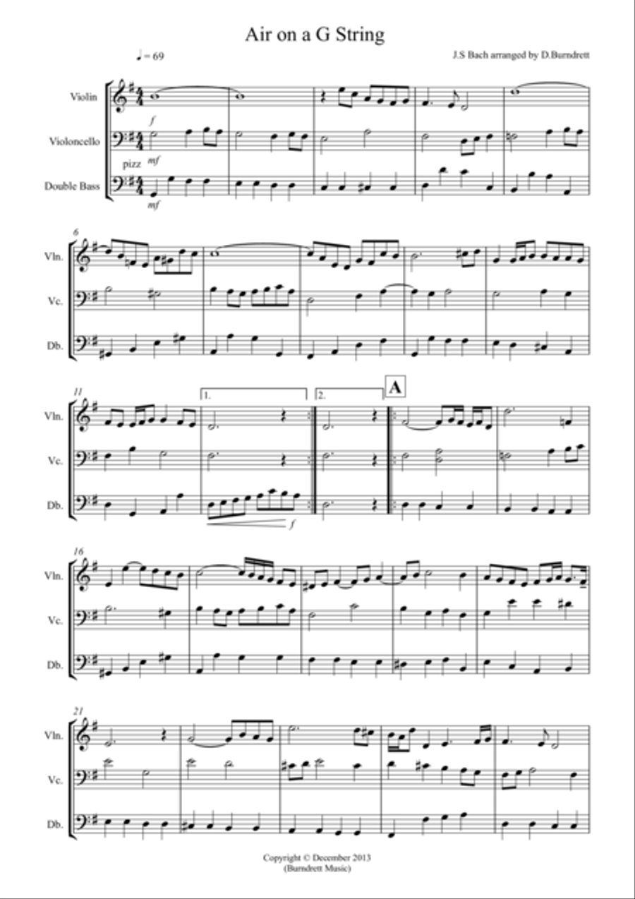 Air on a G String for Mixed String Trio Small Ensemble scores gallery preview page 1