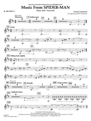 Music from Spider-Man (arr. John Wasson) - Bb Trumpet 2