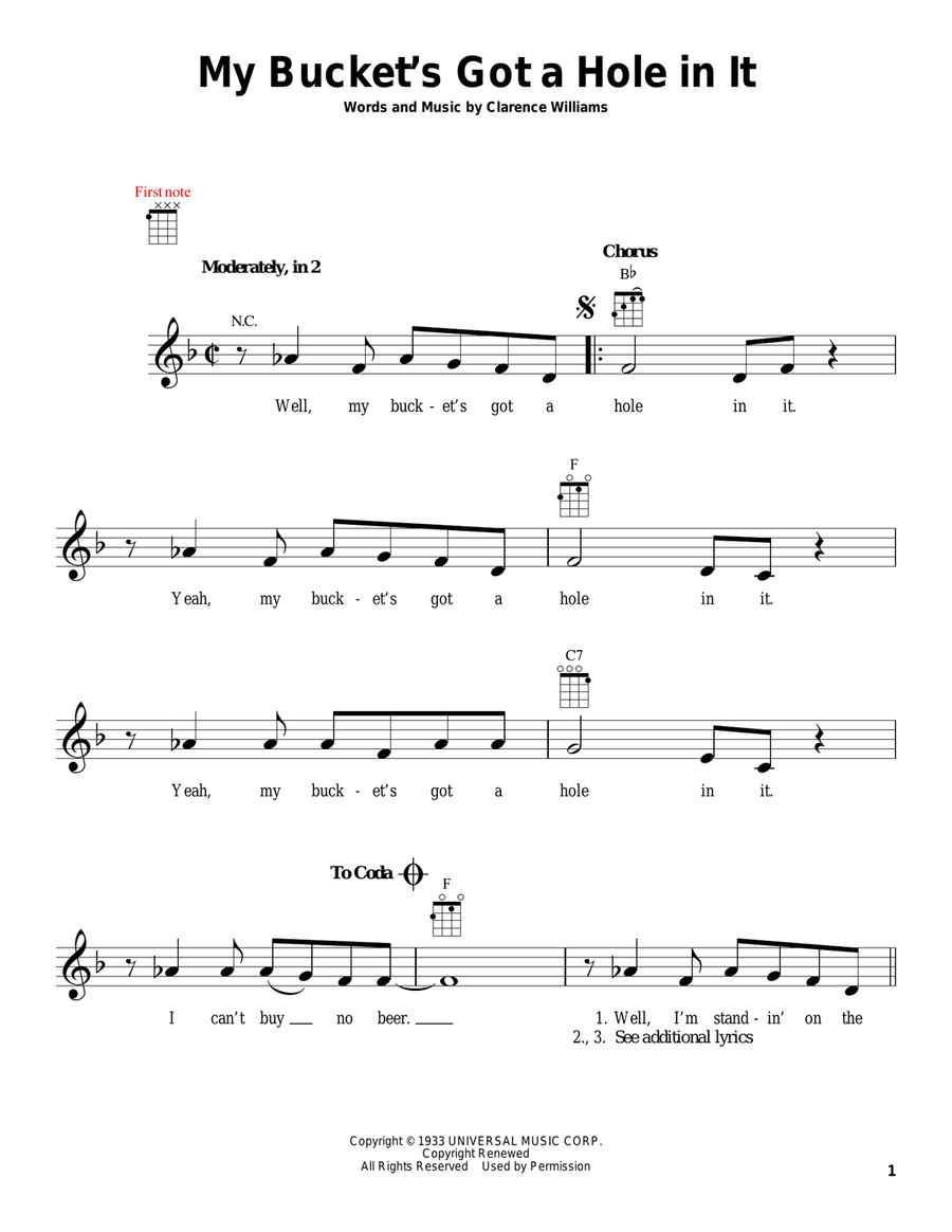 My Bucket's Got A Hole In It Ukulele scores gallery preview page 1