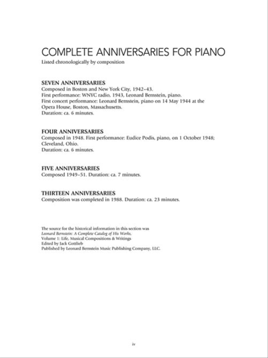 Leonard Bernstein – Complete Anniversaries for Piano