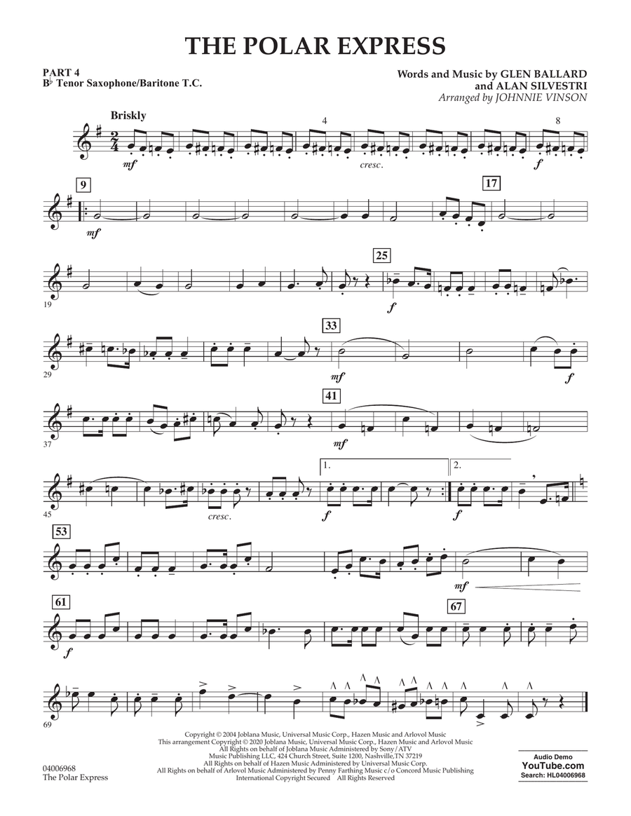 The Polar Express (arr. Johnnie Vinson) - Pt.4 - Bb Tenor Sax/Bar. T.C.