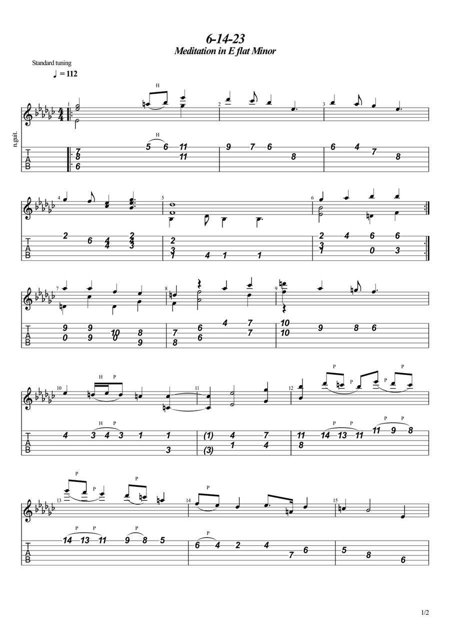 Meditation in E flat Minor Classical Guitar scores gallery preview page 1