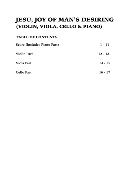 Jesu, Joy of Man's Desiring (Piano Quartet): Violin, Viola, Cello and Piano image number null