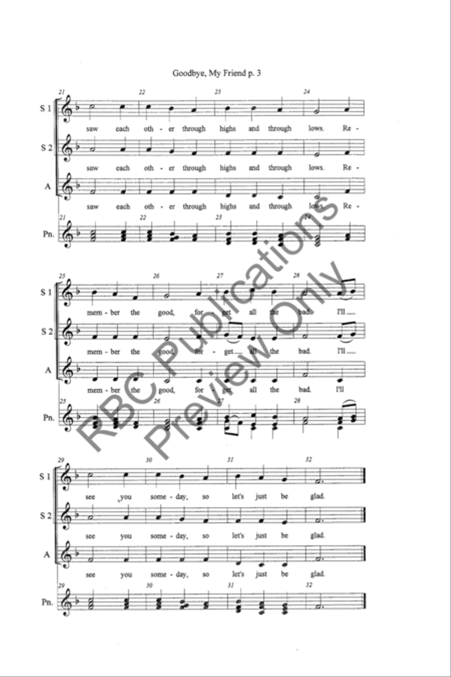 Goodbye, My Friend (SSA) Goodbye, My Friend (SSA) SSA scores gallery preview page 5