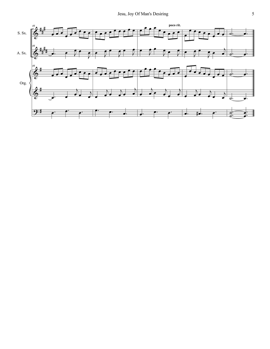 Jesu, Joy Of Man's Desiring (Duet for Soprano and Alto Saxophone and Organ) Woodwind Duet scores gallery preview page 6