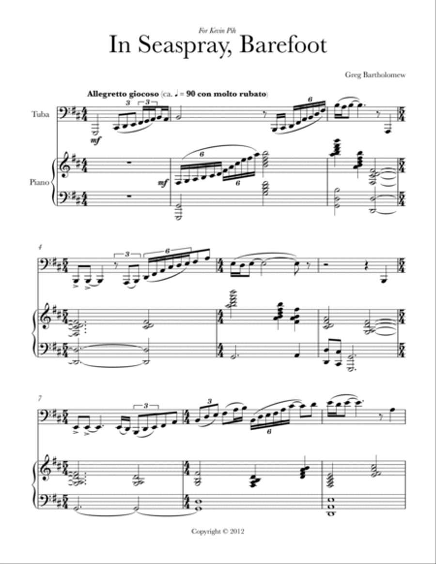 In Seaspray, Barefoot (tuba & piano) Tuba scores gallery preview page 2