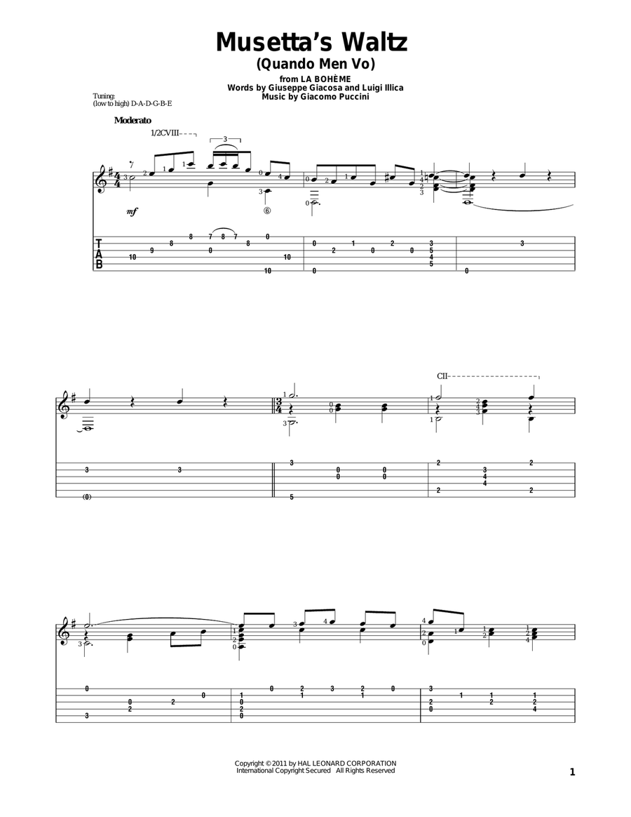 Musetta's Waltz (Quando Men Vo) Acoustic Guitar scores gallery preview page 1