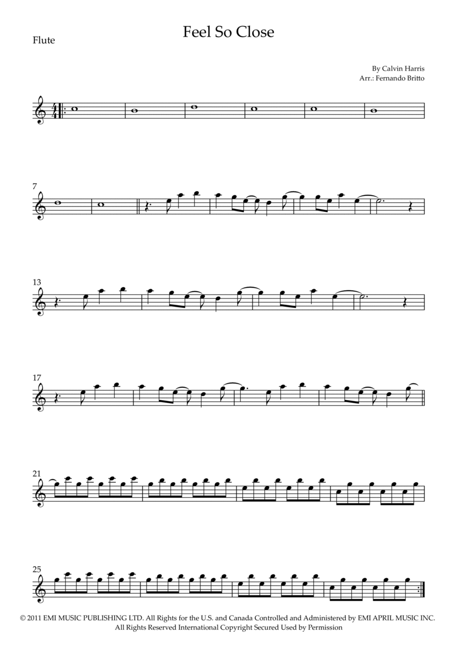 Feel So Close Flute Solo scores gallery preview page 1