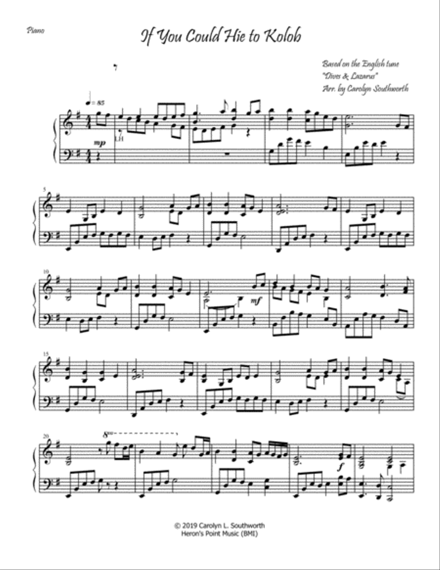 If You Could Hie to Kolob - piano Piano Solo scores gallery preview page 1
